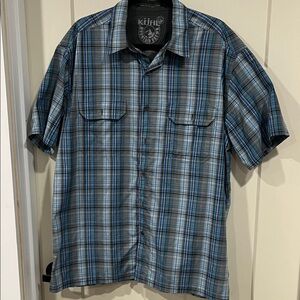 Kuhl Men’s Short-Sleeve Plaid Button-Down Shirt in Blue and Gray